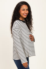 White Striped Knit Maternity Long Sleeve Top