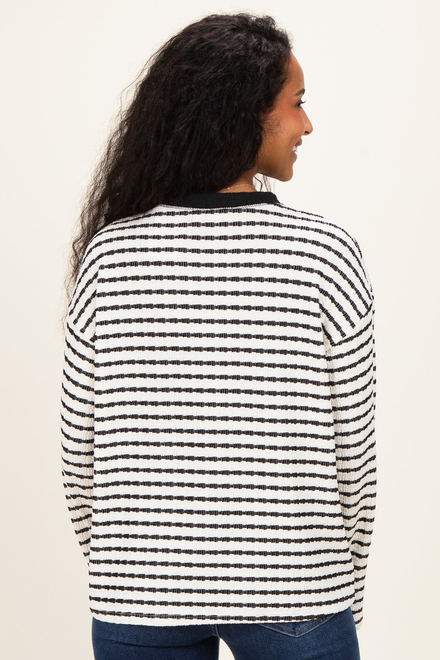 White Striped Knit Maternity Long Sleeve Top
