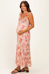 Mocha Floral Sleeveless Maternity Maxi Dress