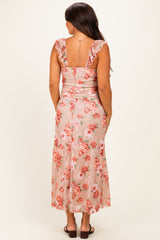 Mocha Floral Sleeveless Maternity Maxi Dress