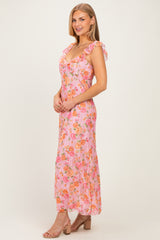 Pink Floral Sleeveless Maxi Dress