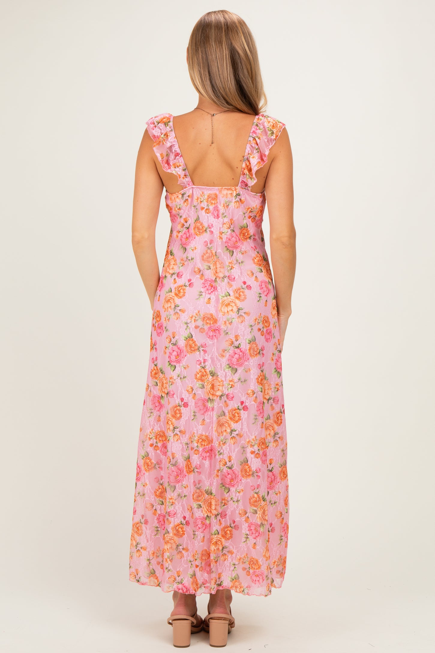 Pink Floral Sleeveless Maxi Dress