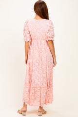 Light Pink Floral Lace V-Neck Maxi Dress