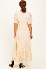 Ivory Floral Lace V-Neck Maxi Dress