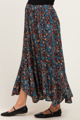 Black Floral Ruffle Hem Maternity Maxi Skirt