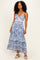 Blue Printed V-Neck Lace Tim Maxi Dress