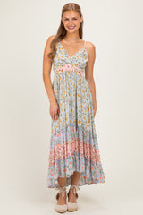 Multicolor Floral Colorblock Ruffle Tiered Midi Dress