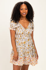 Lemon Mixed Floral V-Neck Smocked Mini Dress