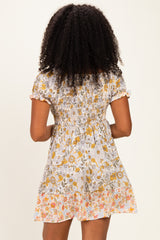 Lemon Mixed Floral V-Neck Smocked Mini Dress