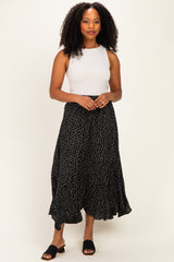 Black Polka Dot Ruffle Hem Maxi Skirt
