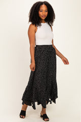 Black Polka Dot Ruffle Hem Maxi Skirt