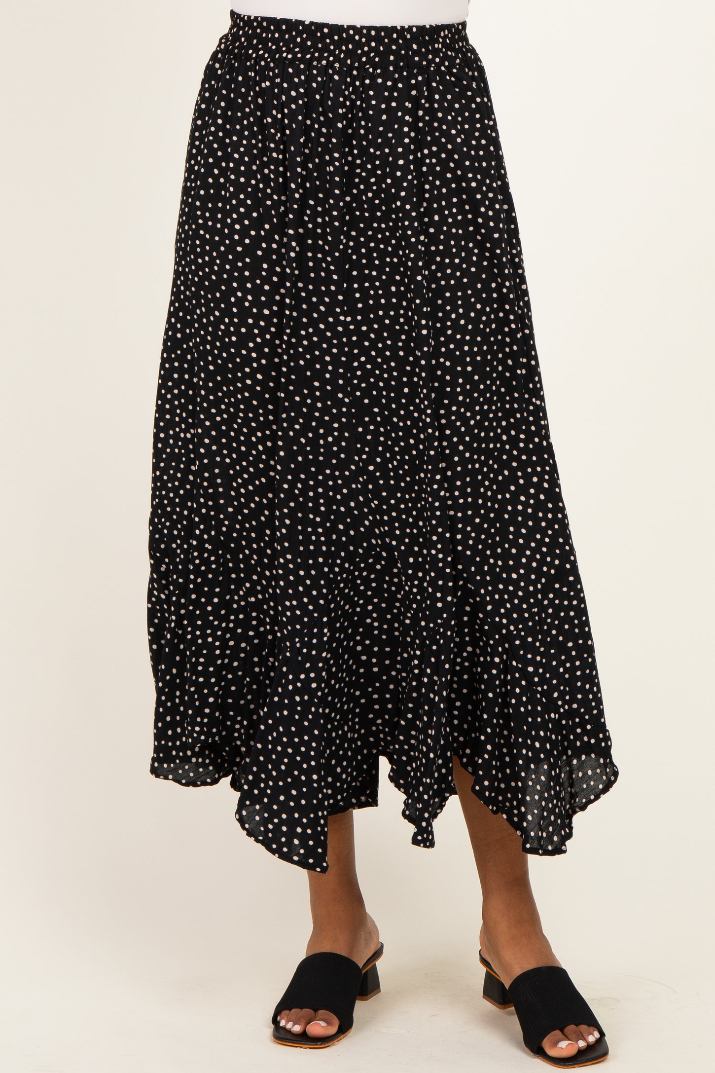 Black Polka Dot Ruffle Hem Maxi Skirt