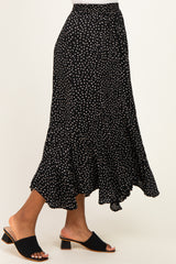 Black Polka Dot Ruffle Hem Maxi Skirt
