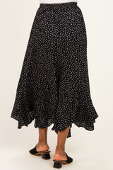 Black Polka Dot Ruffle Hem Maxi Skirt