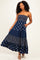 Navy Colorblock Floral Strapless Maxi Dress
