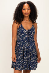 Navy Floral Front Tie Maternity Mini Dress