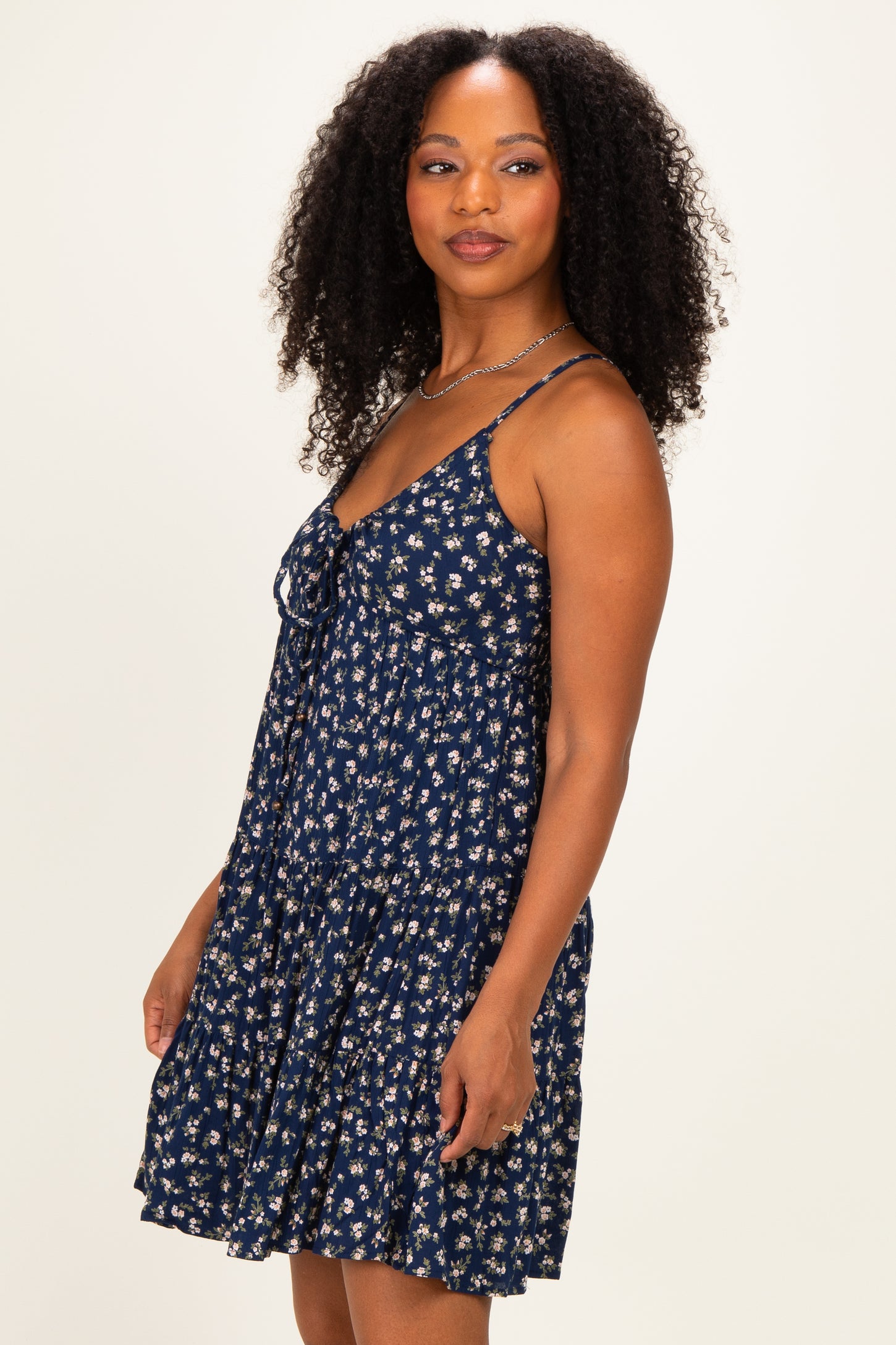 Navy Floral Front Tie Mini Dress