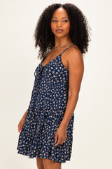 Navy Floral Front Tie Mini Dress