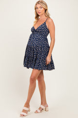 Navy Floral Front Tie Maternity Mini Dress