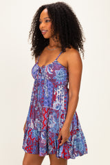 Blue Floral Paisley Patchwork Print Mini