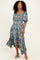 Teal Floral Smocked Handkerchief Hem Midi Dress