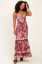 Wine Floral Front Tie Keyhole Maxi Dress