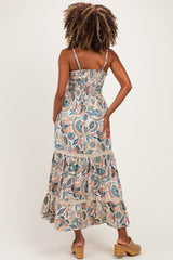 Ivory Floral Twist Front Keyhole Lace Trim Maternity Maxi Dress