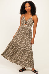 Olive Floral Twist Front Keyhole Maxi Dress