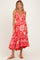 Strawberry Floral V-Neck Tiered Hem Maternity Midi Dress