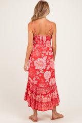 Strawberry Floral V-Neck Tiered Hem Maternity Midi Dress