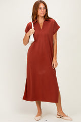 Clay Collared Short Sleeve Maternity Midi Dress