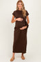 Brown Side Tie Short Sleeve Maternity Midi Dress