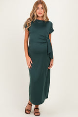 Forest Green Side Tie Short Sleeve Maternity Midi Dress