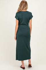 Forest Green Side Tie Short Sleeve Maternity Midi Dress
