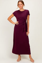 Wine Side Tie Short Sleeve Midi Dress