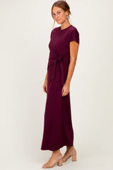 Wine Side Tie Short Sleeve Midi Dress