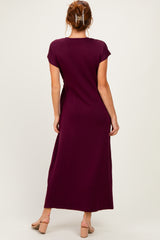 Wine Side Tie Short Sleeve Midi Dress