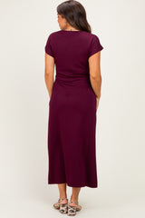 Wine Side Tie Short Sleeve Maternity Midi Dress