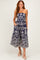 Navy Damask Strapless Midi Dress