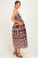 Chocolate Damask Strapless Maternity Midi Dress