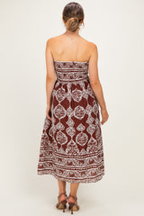Chocolate Damask Strapless Maternity Midi Dress