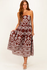 Chocolate Damask Strapless Midi Dress