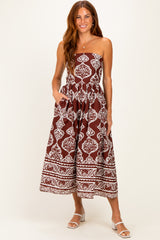 Chocolate Damask Strapless Midi Dress