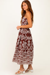 Chocolate Damask Strapless Midi Dress