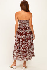 Chocolate Damask Strapless Midi Dress