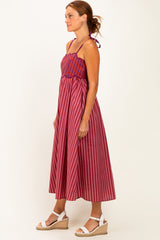 Mauve Striped Colorblock Scallop Detail Midi Dress