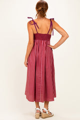 Mauve Striped Colorblock Scallop Detail Midi Dress