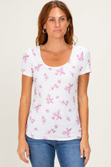 Pink Floral Ruching Short Sleeve Maternity Top