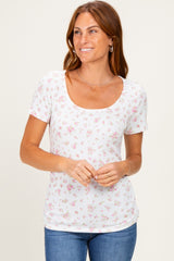 Pink Pointelle Ruching Short Sleeve Top