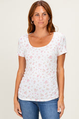 Pink Pointelle Ruching Short Sleeve Top